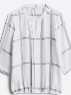 41 Hawthorn White Blouse with Gray Windowpane Trim